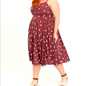 WALNUT POLKA DOT CHALLIS BUTTON FRONT MIDI DRESS
